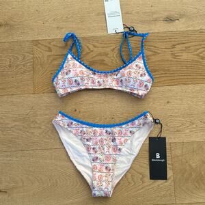 Blackbough Swim - Lydia Scoop Neck Bikini Top & Bottoms Set in Blue Pink & Cream